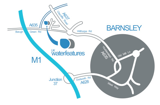 Map showing route to Barnsley Water Features Showroom
